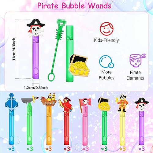 Miniatura 2 de AFZMON 24 piezas de varitas de burbujas para niños, varitas de burbujas mini, juguetes de tema pirata, suministros para fiesta de cumpleaños de