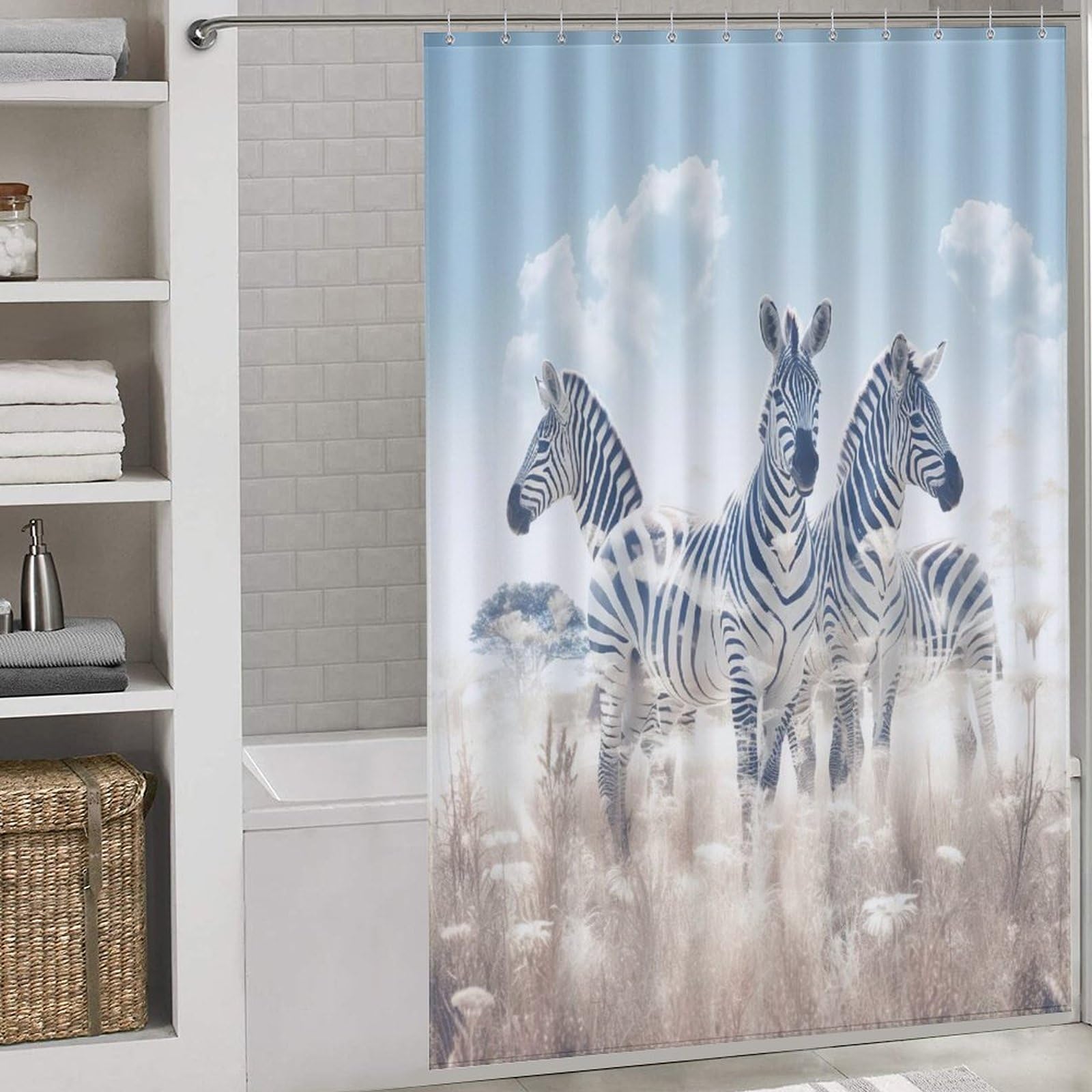 Rideau de douche zèbre tissu polyester facile à nettoyer pour douche 152x183