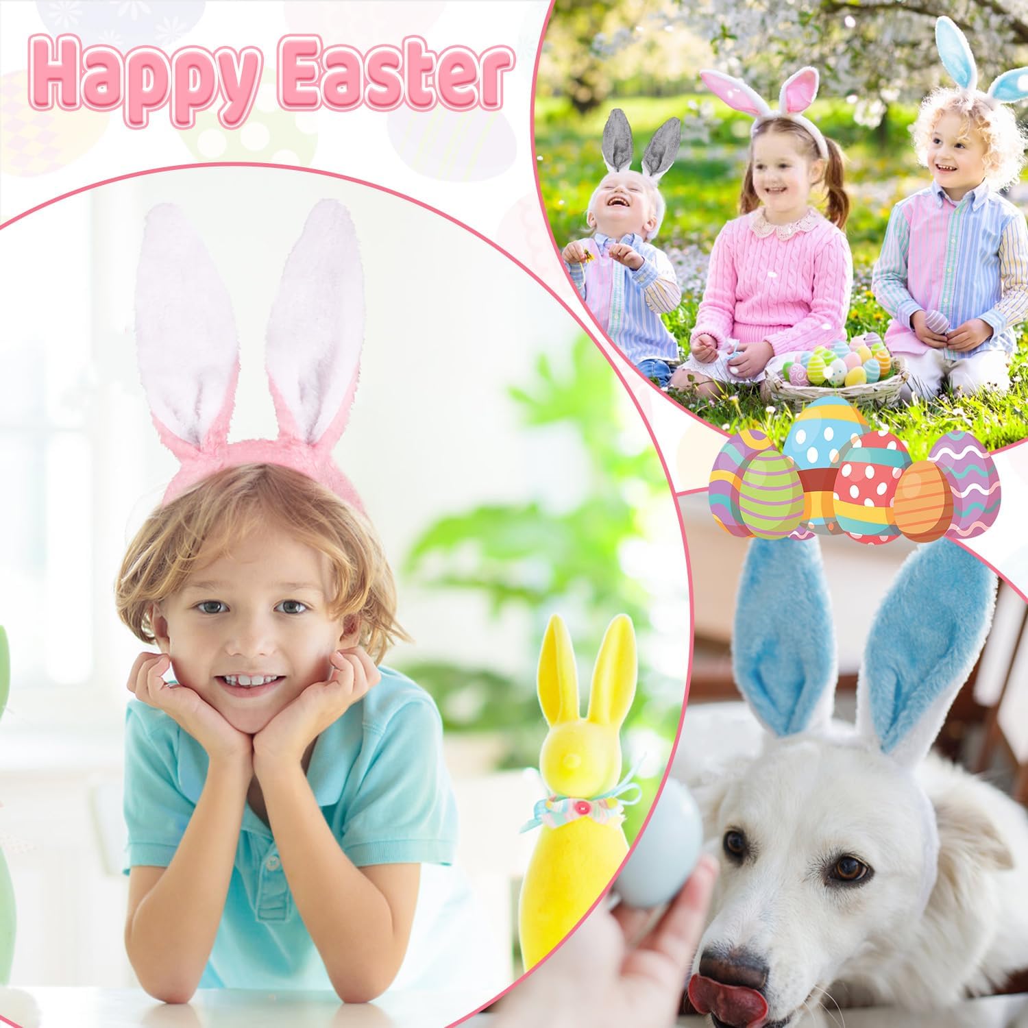 CCINEE 12pcs Easter Bunny Ears Headbands, Plush Rabbit Ear Hairbands for Kid's Easter Treat Gifts Birthday Holiday Costume Party Favors
