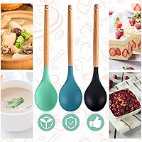 Vista 7 de 3 cucharas grandes de silicona para mezclar con mango de madera, antiadherentes, resistentes al calor, herramientas de mezcla de cocina