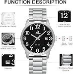 LN LENQIN Men Watch Stainless Steel Waterproof Business Date Watch for Men | mens watches large dial adjustable band 30m water resistant scratch-proof crystal ideal gift for wrist watch men