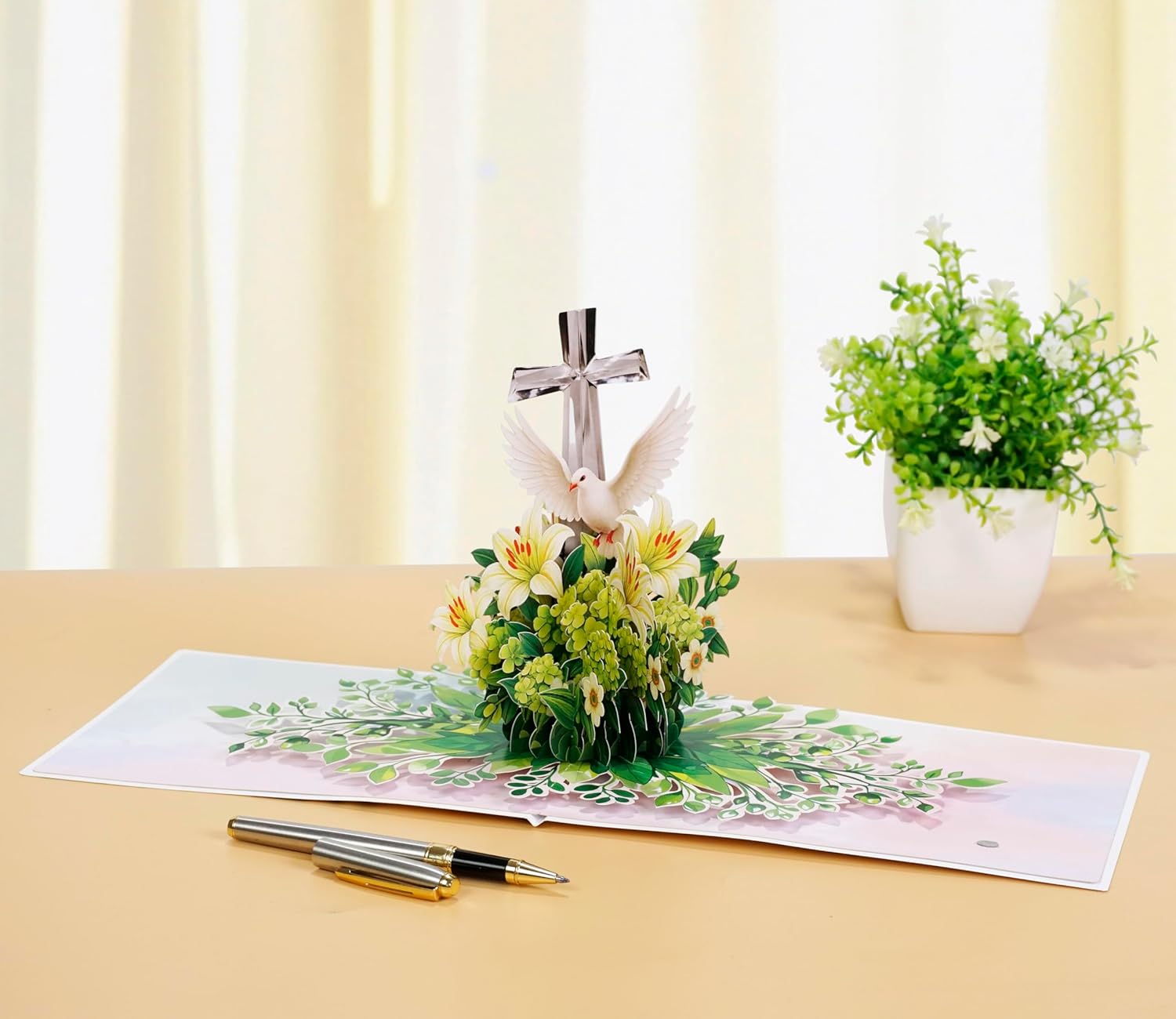 CUTPOPUP Religious Sympathy Card Pop Up 3D, with Caring Thoughts and Prayers, Blank Note Cards with Envelope (Lily with Cross) - Image 2