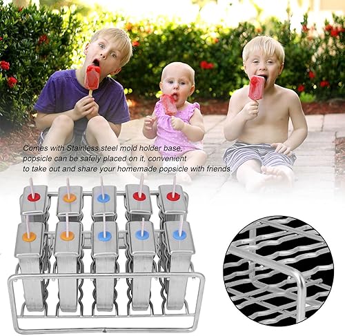Miniatura 4 de Juego de 10 moldes para paletas de acero inoxidable con soporte, moldes para paletas de hielo de congelación rápida con 100 palos, cepillo y bolsas