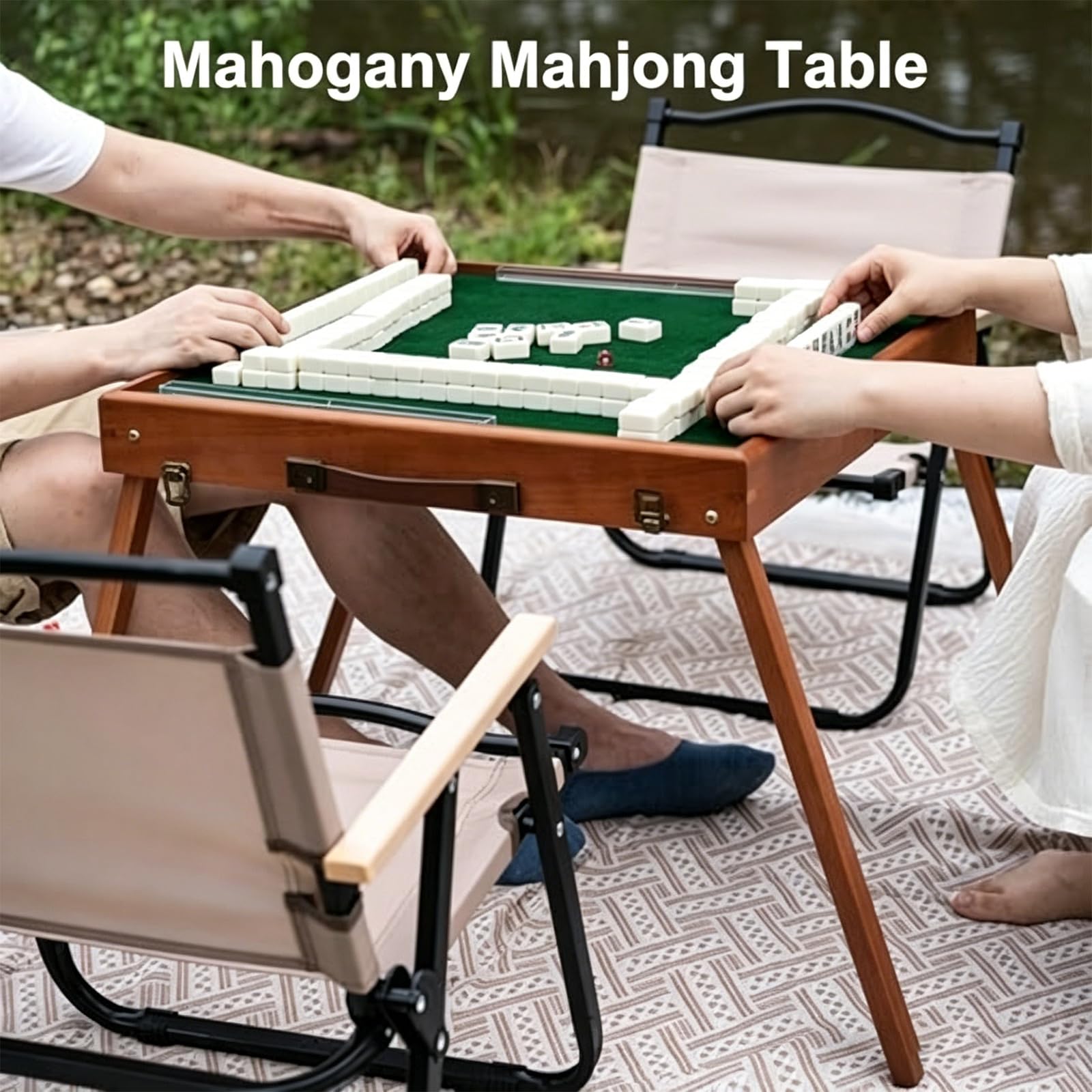 Mesa Plegable De Madera Portátil para Mahjong, Incluye Bolsa De Almacenamiento, Regla Y Dados para Uso Doméstico Y Recreativo Al Aire Libre. Superficie Fácil De Limpiar para El Hogar O Noches De