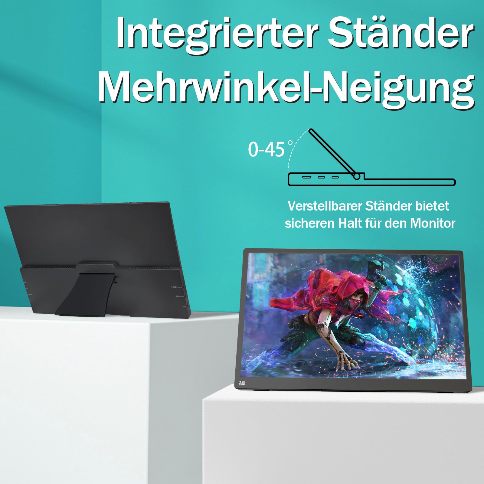 15,6 Zoll 2,5K Touchscreen Monitor,FHD 2880x1620 IPS 100Hz 16:9,10-Punkt-Touch Portable Monitor with 100%sRGB,Ultradünn Erweiterter Tragbarer Monitor für Laptops/PCs/Smartphone/Macs/Xbox/PS5