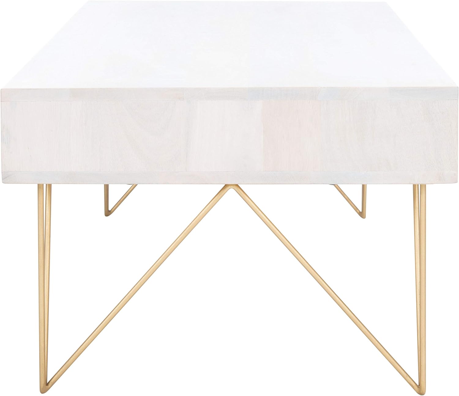 Safavieh Home Collection Marigold Mid-Century White Wash and Brass Hairpin Leg Coffee Table