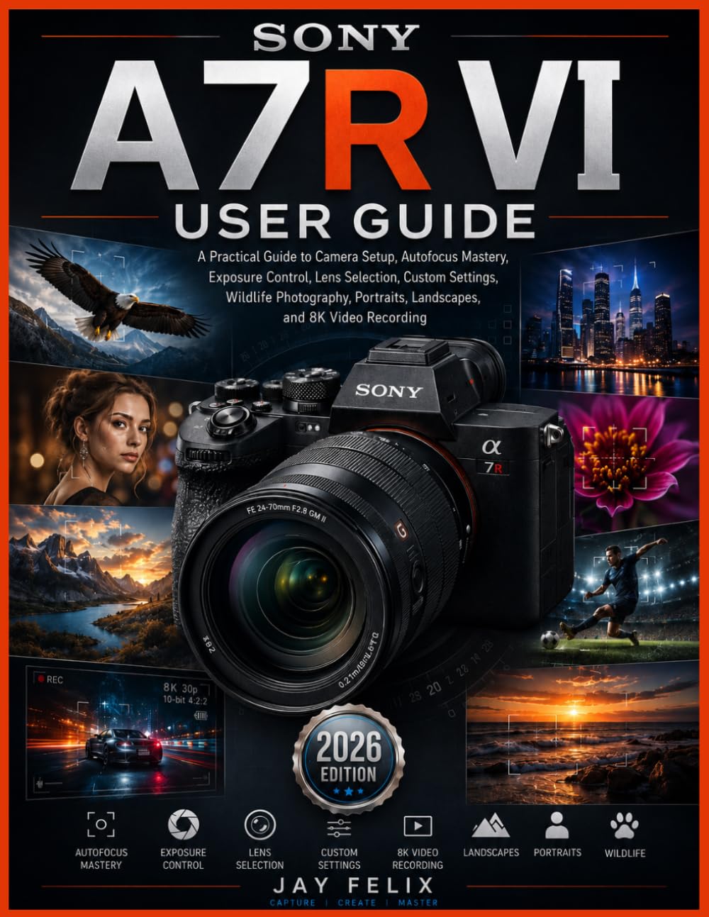 SONY A7R VI USER GUIDE: A Practical Guide to Camera Setup, Autofocus Mastery, Exposure Control, Lens Selection, Custom Settings, Wildlife Photography, Portraits, Landscapes, and 8K Video Recording