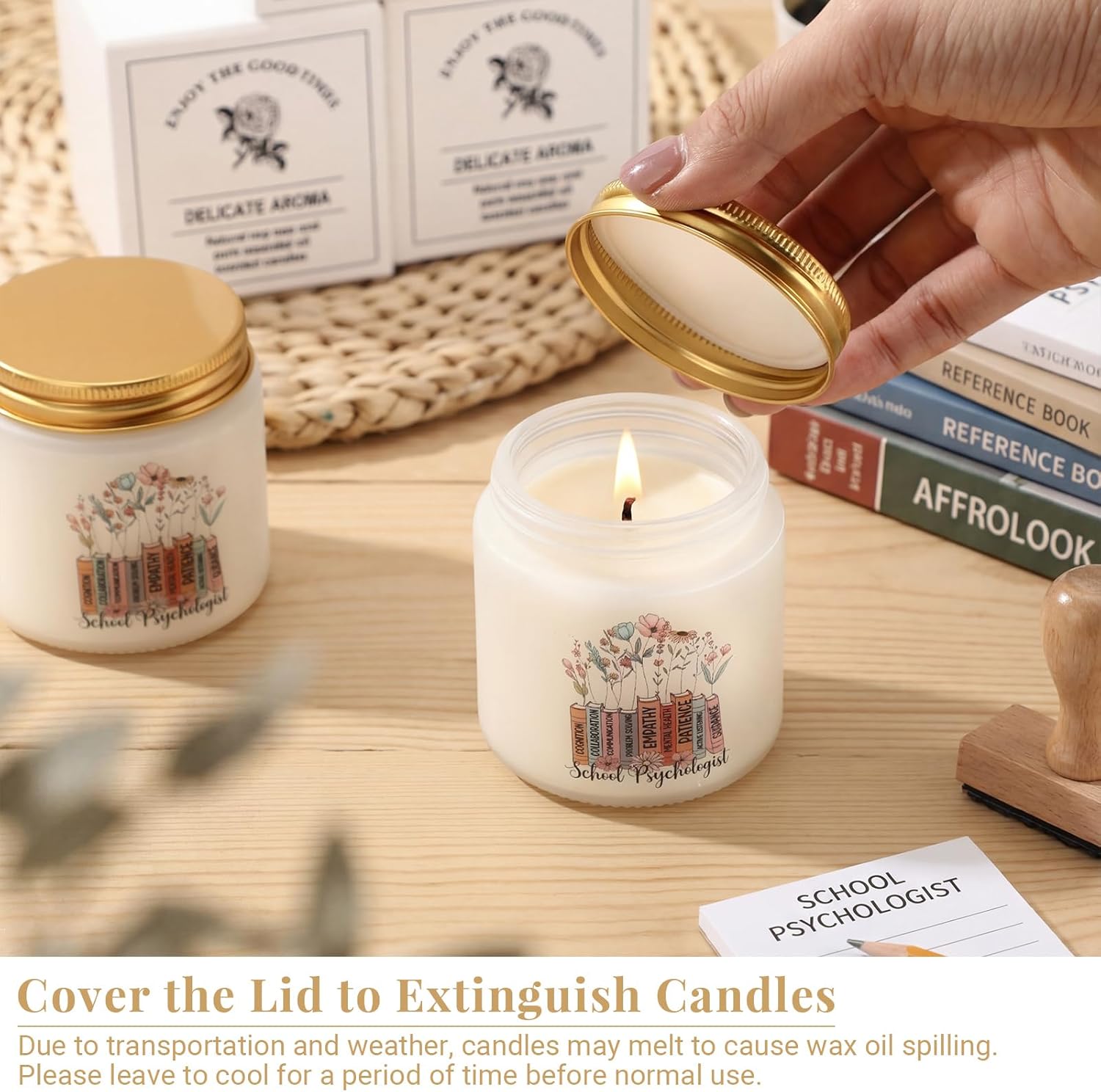 Lewtemi 8 Pcs Mental Health Gift School Psycologist Candles Jar Soy Wax Scented Candles Teacher Appreciation Gifts for Women Coworker Mental Health Awareness Birthday Retirement Graduation Party Favor