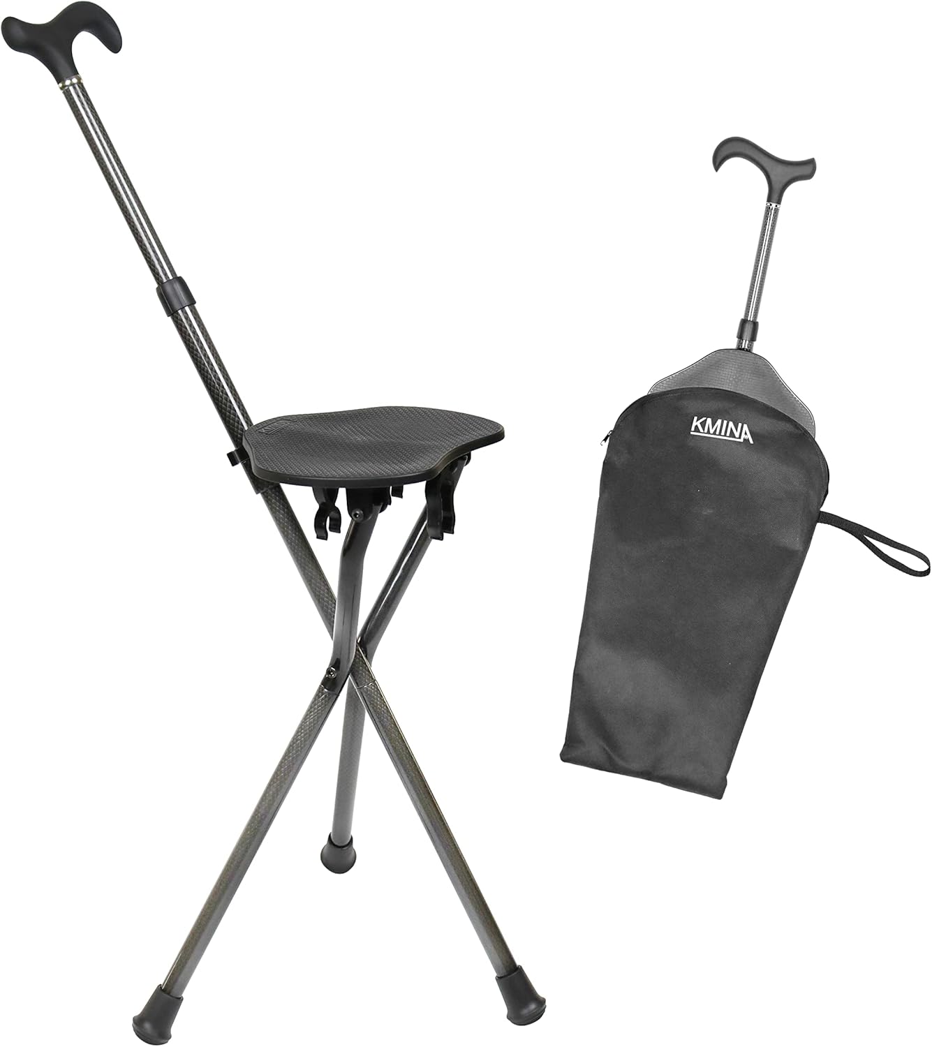 KMINA PRO Carbon Fiber Walking Stick with Seat (Height Adjustable