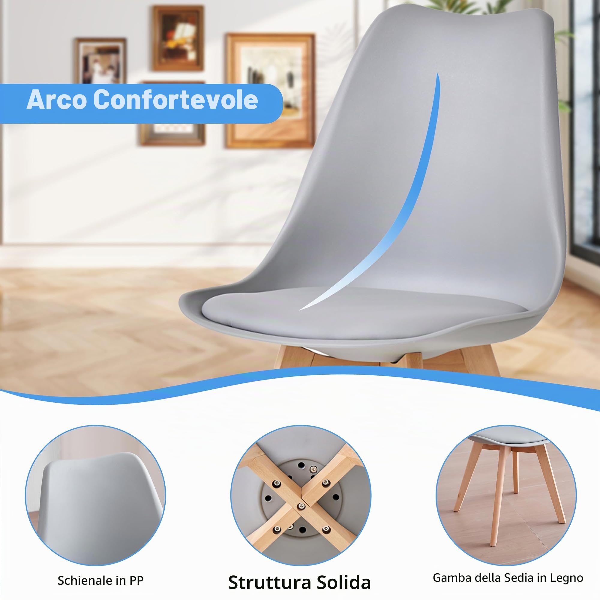 GrandCA HOME Tavolo da pranzo e 4 sedie Set da pranzo moderno, tavolo rettangolare e sedie da cucina, Grigio