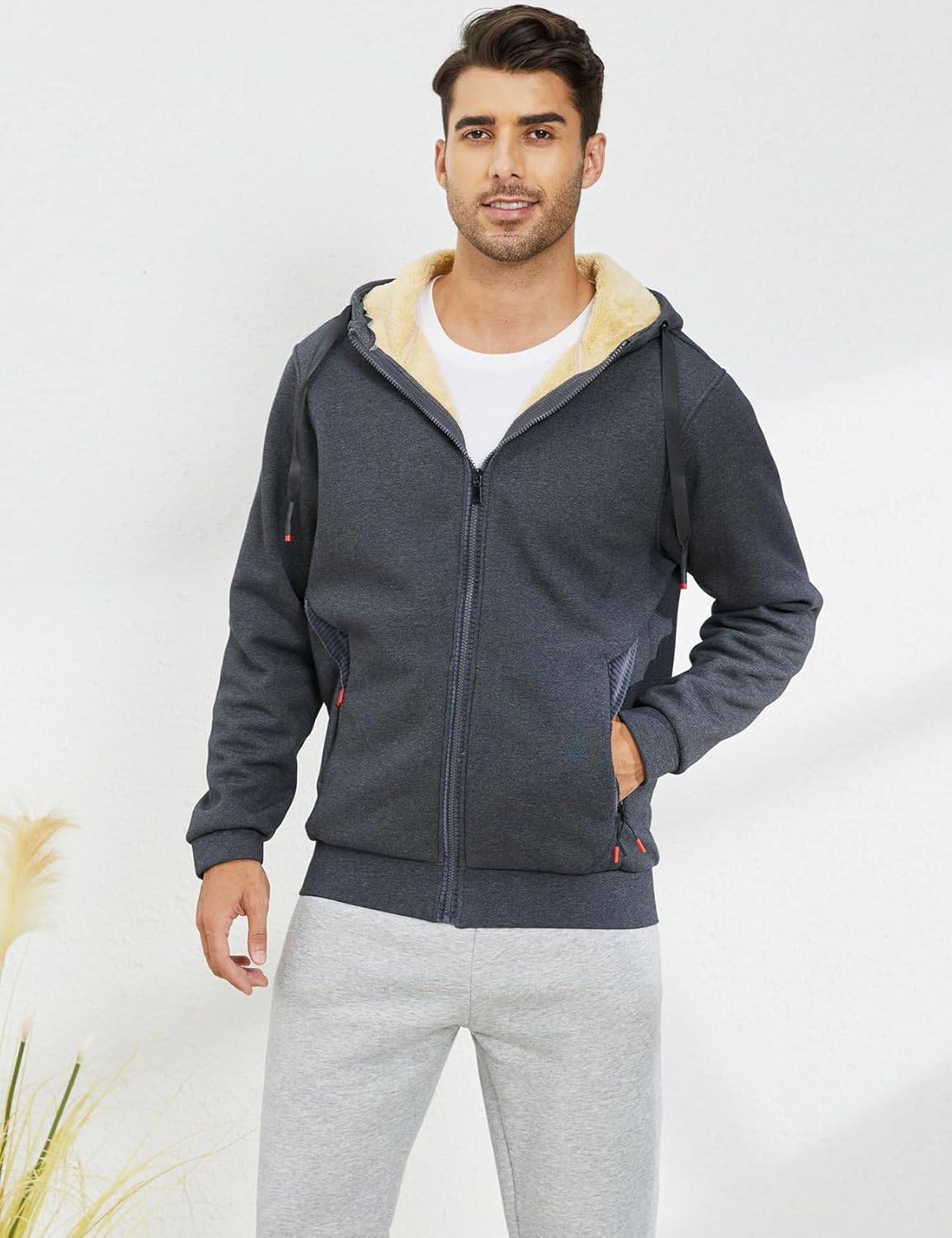 Gihuo Men's Winter Sherpa Lined Hoodie Zip Up Sweatshirt Heavyweight Warm Fleece Jacket with Pockets - Image 3