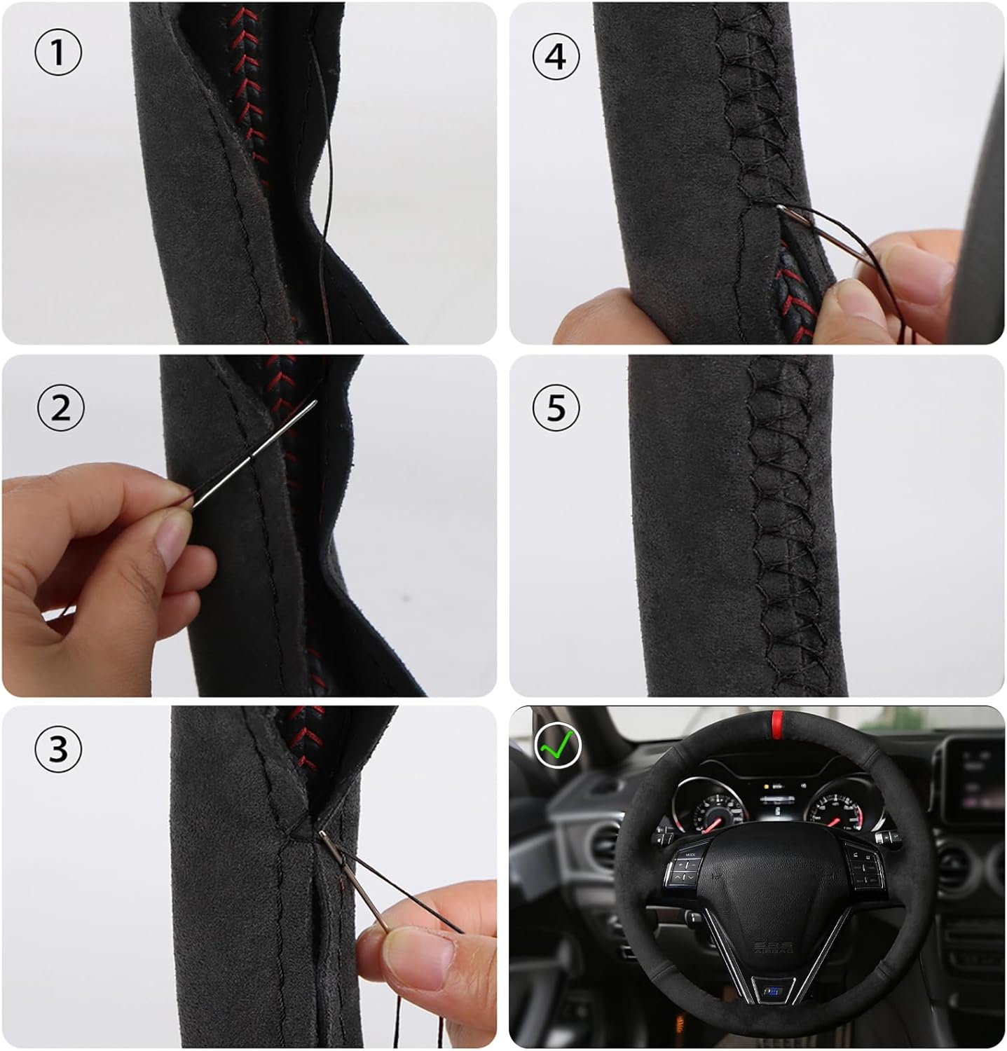 Car Steering Wheel Cover Suede Leather Stitch Wheel Wrap Fit for Dodge Challenger Charger 2015 2016 2017-2021 Dodge Durango 2018 2019 2020 2021,Yellow Mark