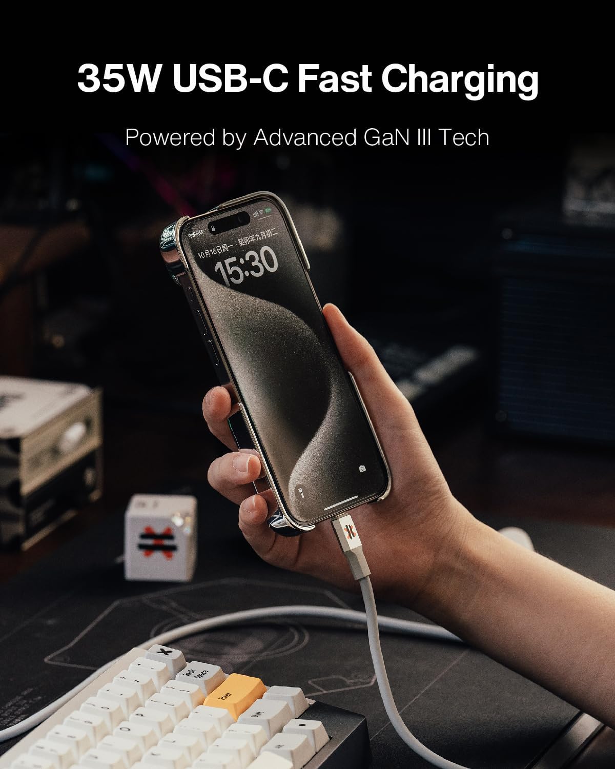 USB C Charger Block 35W, Angry Miao Cybercharger, GaN Portable Charger Fast Charging for iPhone 15/15 Plus/15 Pro/15 Pro Max, 14/13/12 Series, iPad, Galaxy, Andriod, Pixel(Cable Not Included)
