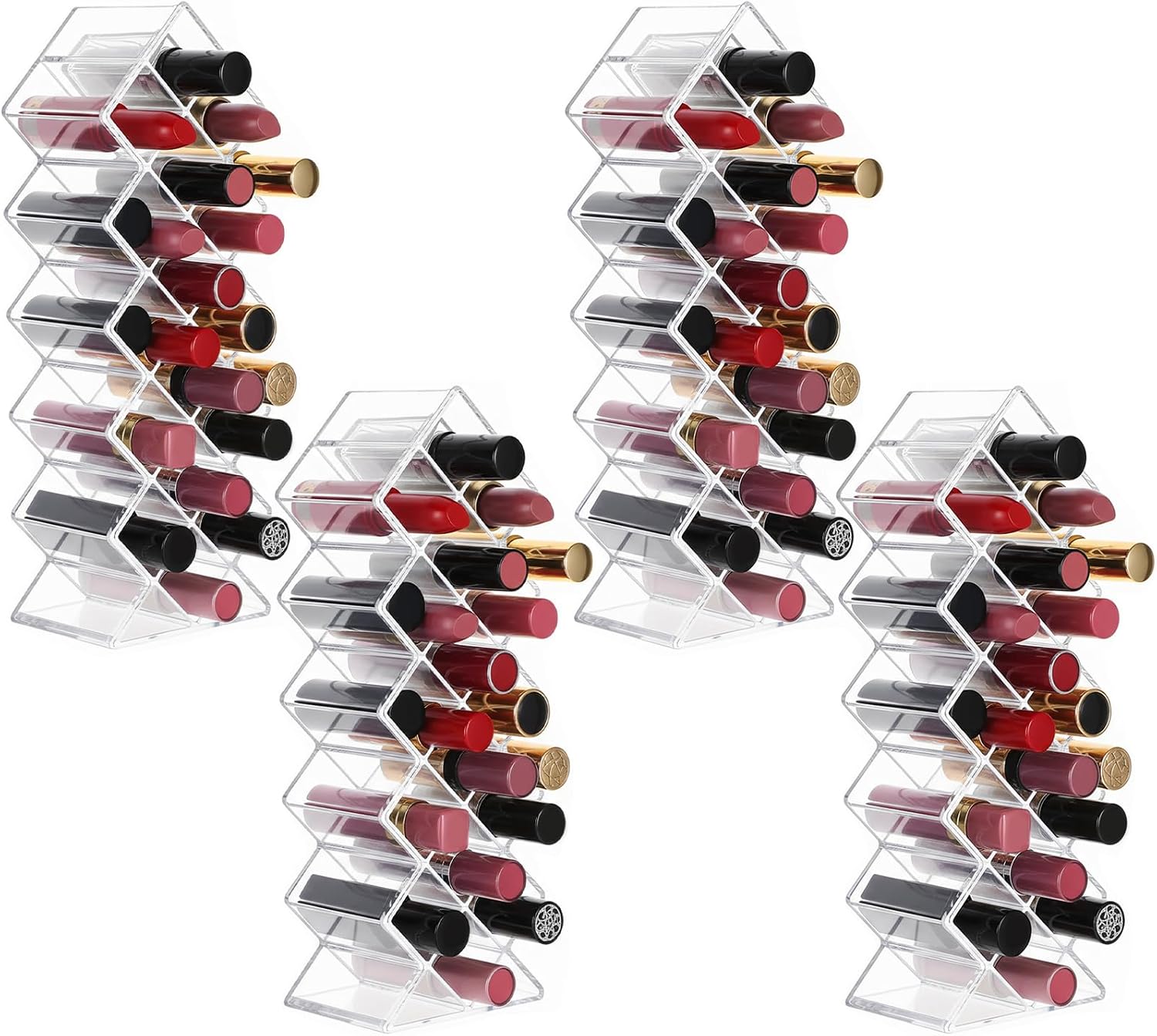 4 Pcs Lipstick Holder Organizer 16 Spaces Acrylic Stackable Fish Shape Lipstick Tower, Lip Gloss Storage Stand, Lipsticks Organizer Case Vertical for Lipgloss Organizers Makeup Vanity Display, Clear