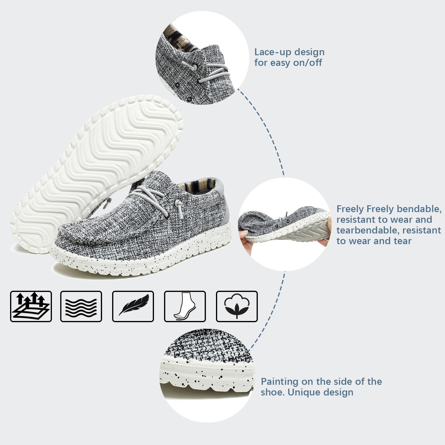 JSWEI Men's Machine-Washable Summer Loafers Lace Up Casual Slip-On Shoes Lightweight Comfortable Soft Sole WalkingTraveling, Beach, Gifts for Men Shoes Loafers Stretch - Image 4