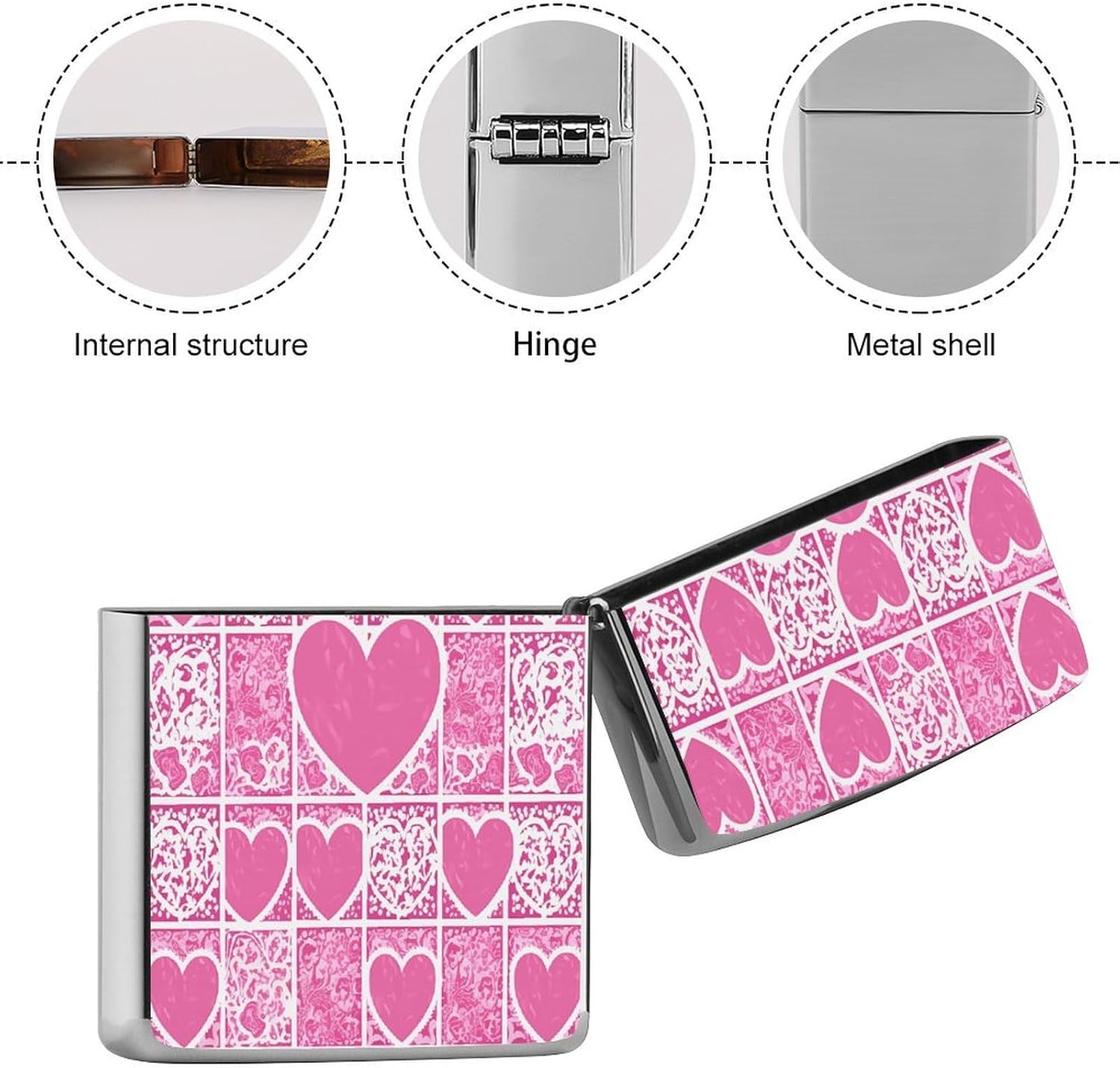 Pink White Love Heart Metal Lighter Case Cover Lighter Sleeve