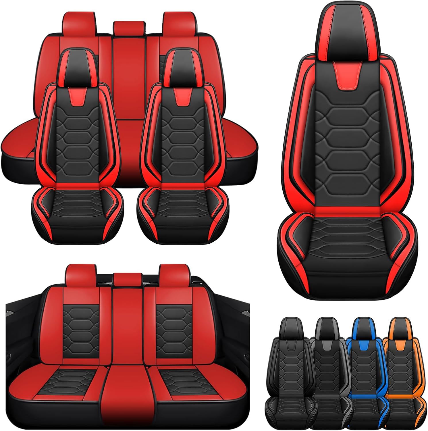 Seat Covers for Chevy Silverado 1999-2024,Full Set Seat Covers Premium Waterproof Faux Leather Cushion Custom,Sports Seat Cover（Full Set,Black Red）