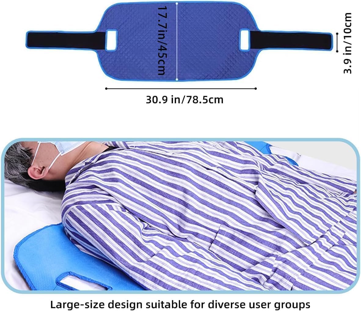 Turning Pad for Bedridden Elderly – Prevent Bedsores & Relieve Caregiver Back Strain, 1-Person Operation Positioning Bed Pad with Handles & Side-Fixation Straps