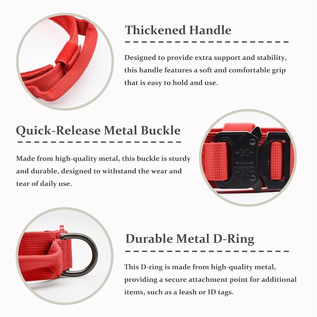 Foto 4 de 7 de Collar táctico para perro, collar ajustable de nailon para perro con mango de control y hebilla de metal…