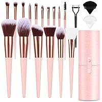 Vista 9 de Juego profesional de brochas de maquillaje, LUXBRU 20 piezas, brochas de maquillaje con brocha para base, cejas, corrector, rubor, sombra de ojos