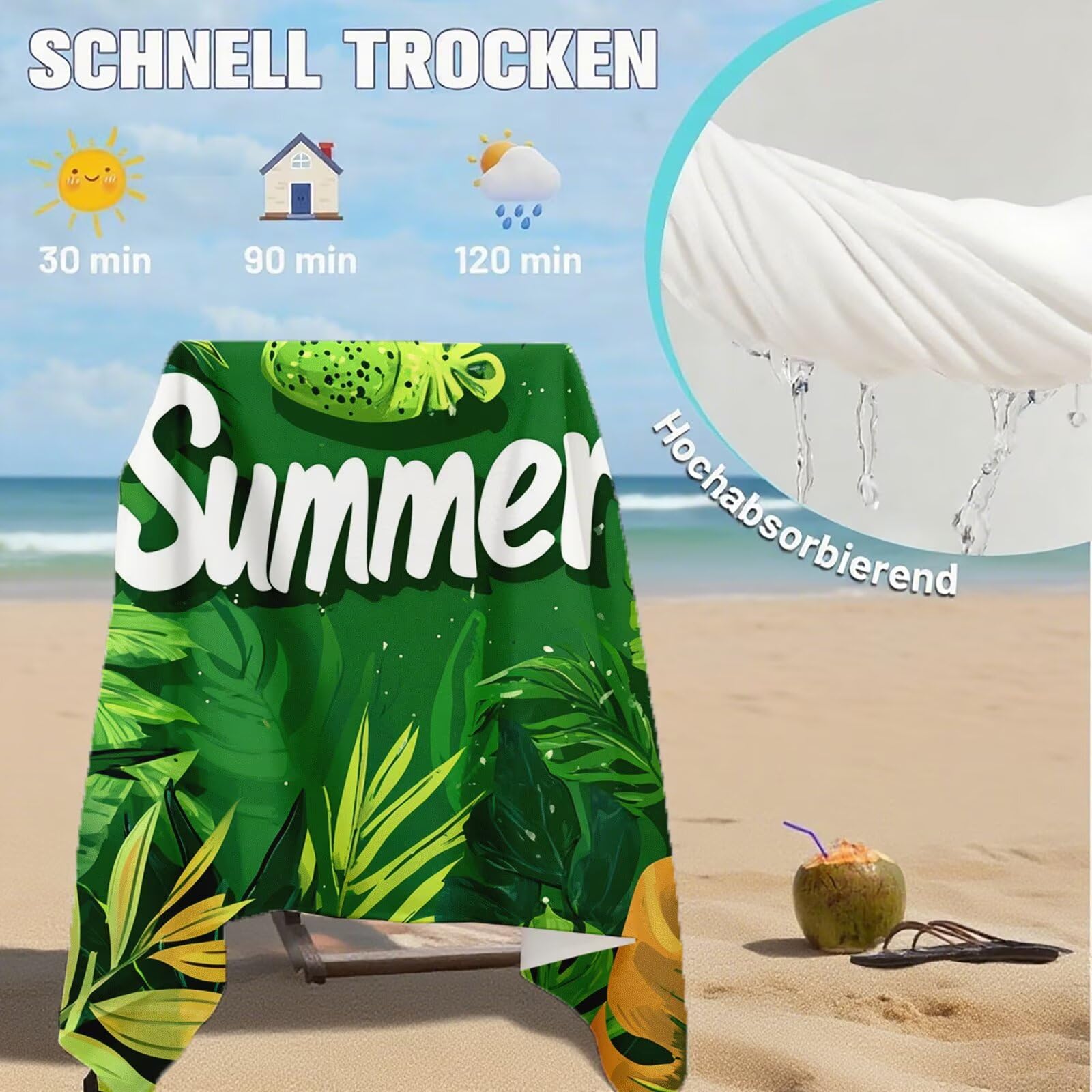 Toallas de Playa Microfibra Verde Toalla Playa Grande 180x90 cm Mujer Hombre Secado Rápido Absorbente Toallas Gimnasio Suave Sin Arena Ligera Toalla Microfibra para Playas Piscina Viajes Camping Q-711