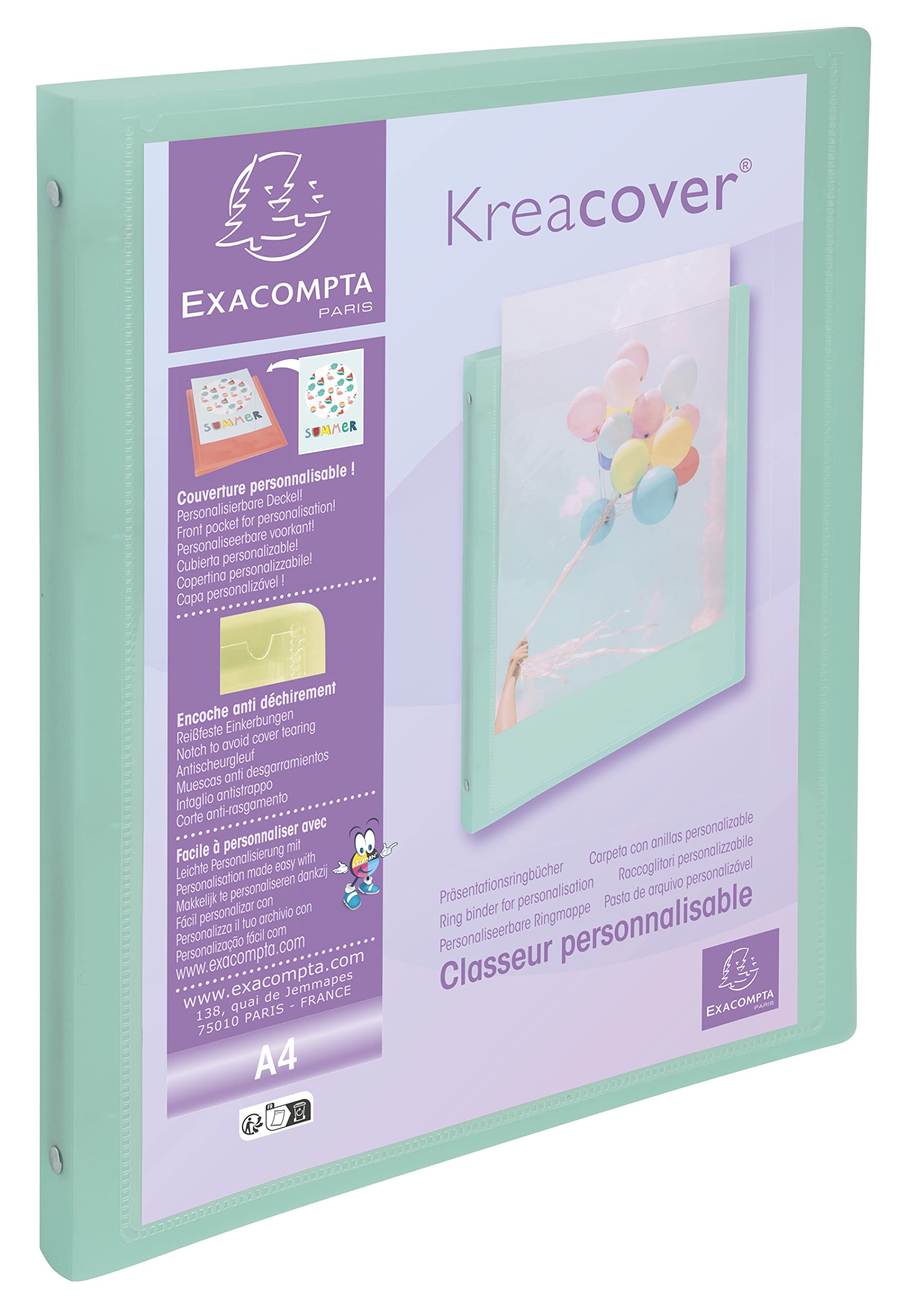 Exacompta 51279E - Class. KREACOVER PASTEL PP 4ax 15mm Ass. Paquet de 5