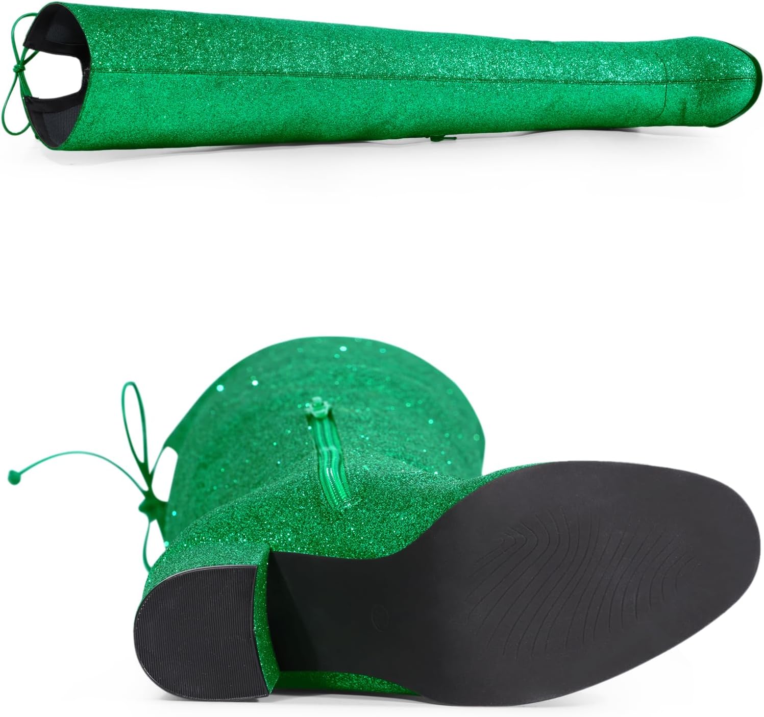 Allegra K Women's Green Glitter Boots Round Toe Chunky Heel Over the Knee High Boots 8.5 m US