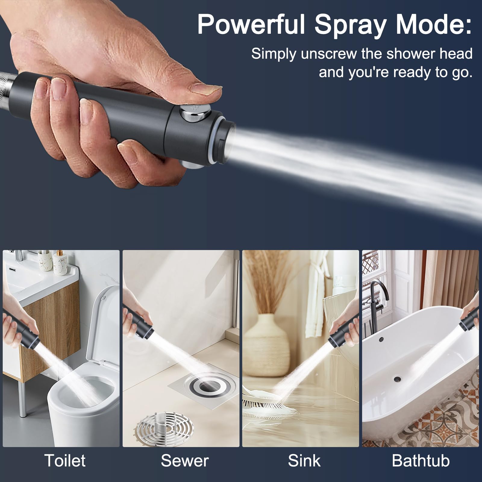 Pommeau de Douche avec Filtre, Pommeau Douche Haute Pression Economie Deau, Anti Calcaire Douchette Salle de Bain avec Tuyau 2M, Shower Head avec 5 Modes de Jet pour l'eau Dure