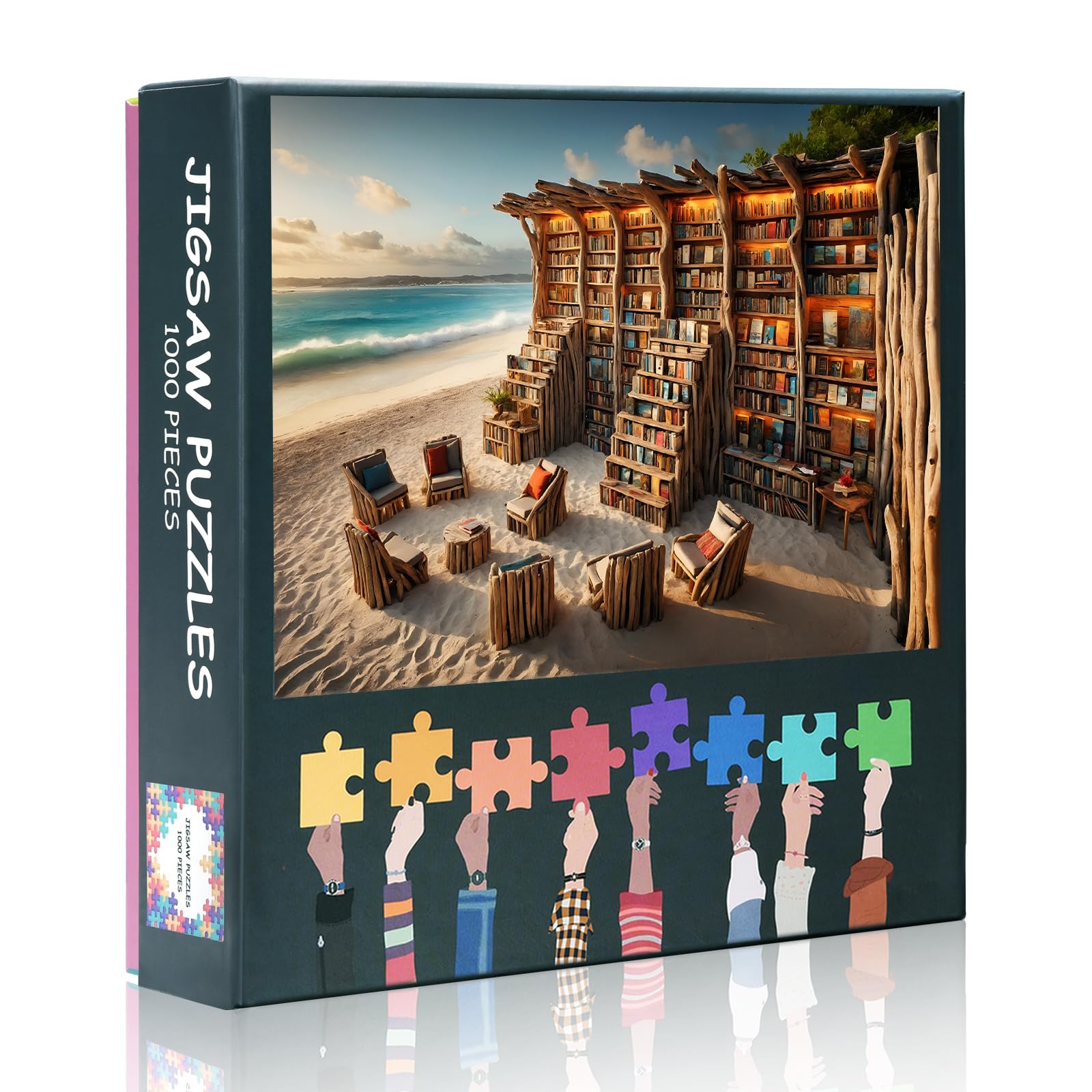 1000 Piece Jigsaw Puzzle for Adults - An Open-Air Library on a Sandy Beach, 50x70cm Mindful Challenge, Collectors Edition, for Puzzle Enthusiasts & Family Fun