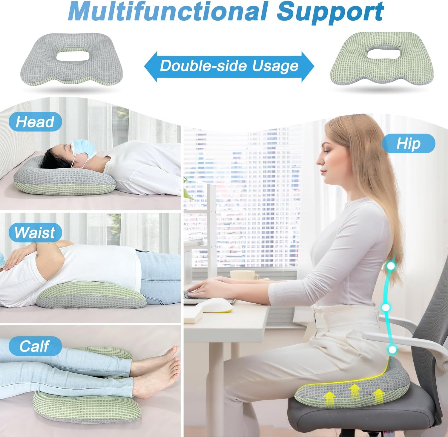 Hemorrhoid Donut Pillow for Tailbone Pain Butt Lifting Chair Cushion for Bed Sore Butt Pillows After Surgery Sitting Donut Postpartum Pillow Cool Seat Lifting Cushion Pressure Ulcer Relief