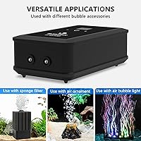 Vista 7 de fishkeeper Bomba de aire para acuario, bomba de aire para tanque de peces de doble salida de 5 W 130 GPH con flujo de aire ajustable, bomba