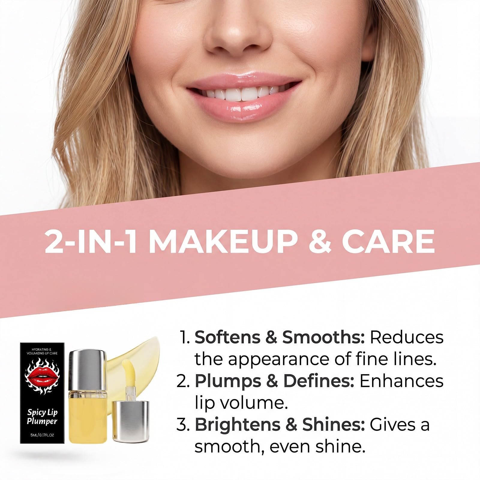 Lip Volume Serum 5 ml, Hydrating Gloss for Soft, Fuller-Looking Lips