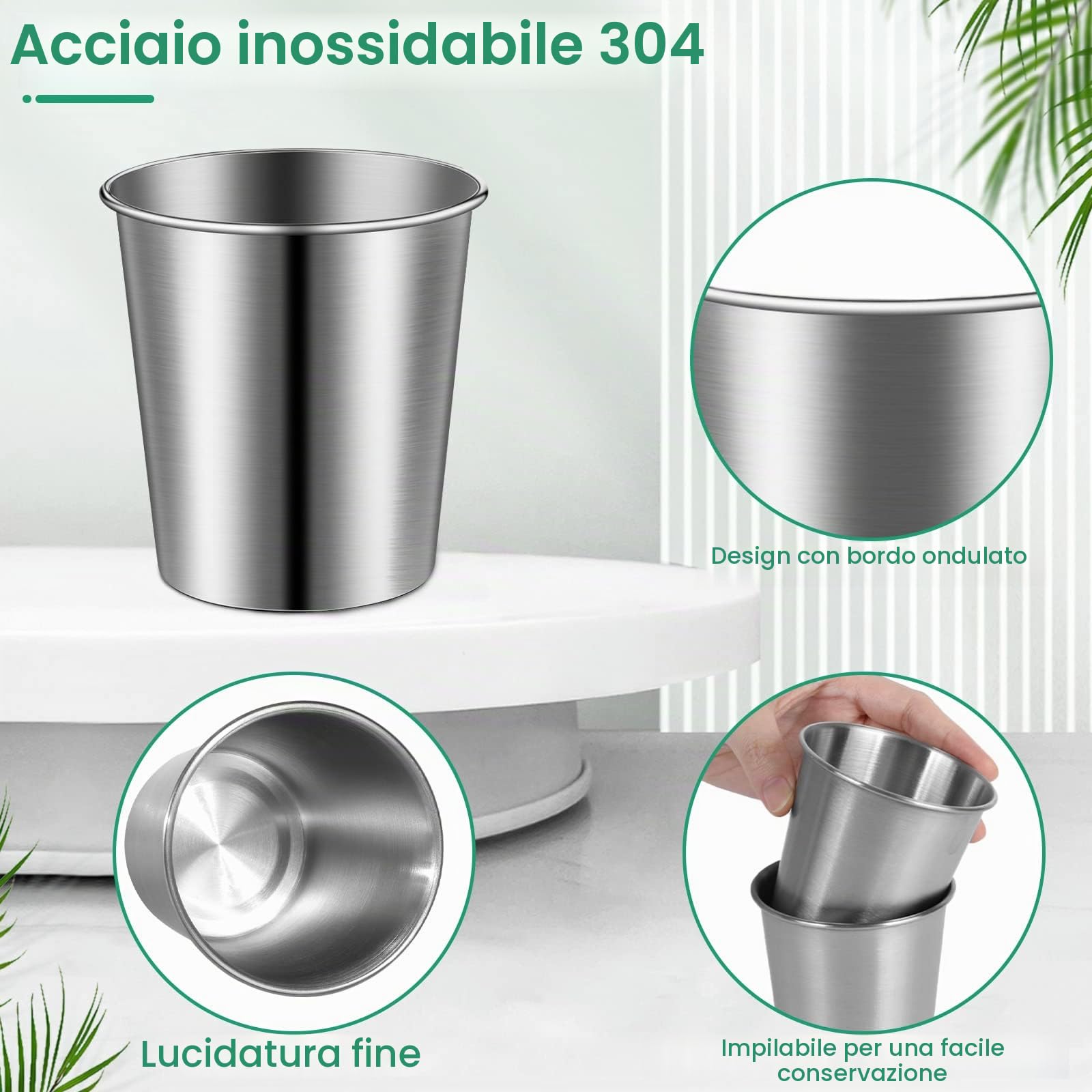 Tazze In Metallo Riutilizzabile, 8 Pezzi Tazza Acciaio Inox, 260 ml Bicchieri, Impilabile Tazza Acciaio Inox Campeggio, Adatto per Famiglia, Picnic, Viaggi, Barbecue, Escursioni