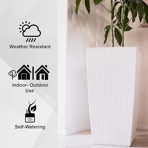 Miniatura 4 de XBrand Maceta cuadrada de ratán blanco de 30 pulgadas de alto para interiores y exteriores, maceta decorativa alta para jardinería, decoración del