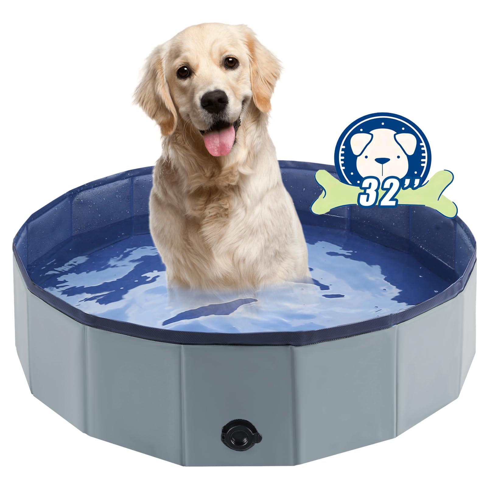 Eooqi Foldable Dog Pool, Portable Pet Bath Tub and Kiddie Swimming Pool, Collapsible Bathtub for Puppies, Small, Medium and Large Dogs, Cats and Kids, 32 x 8 in, Gray