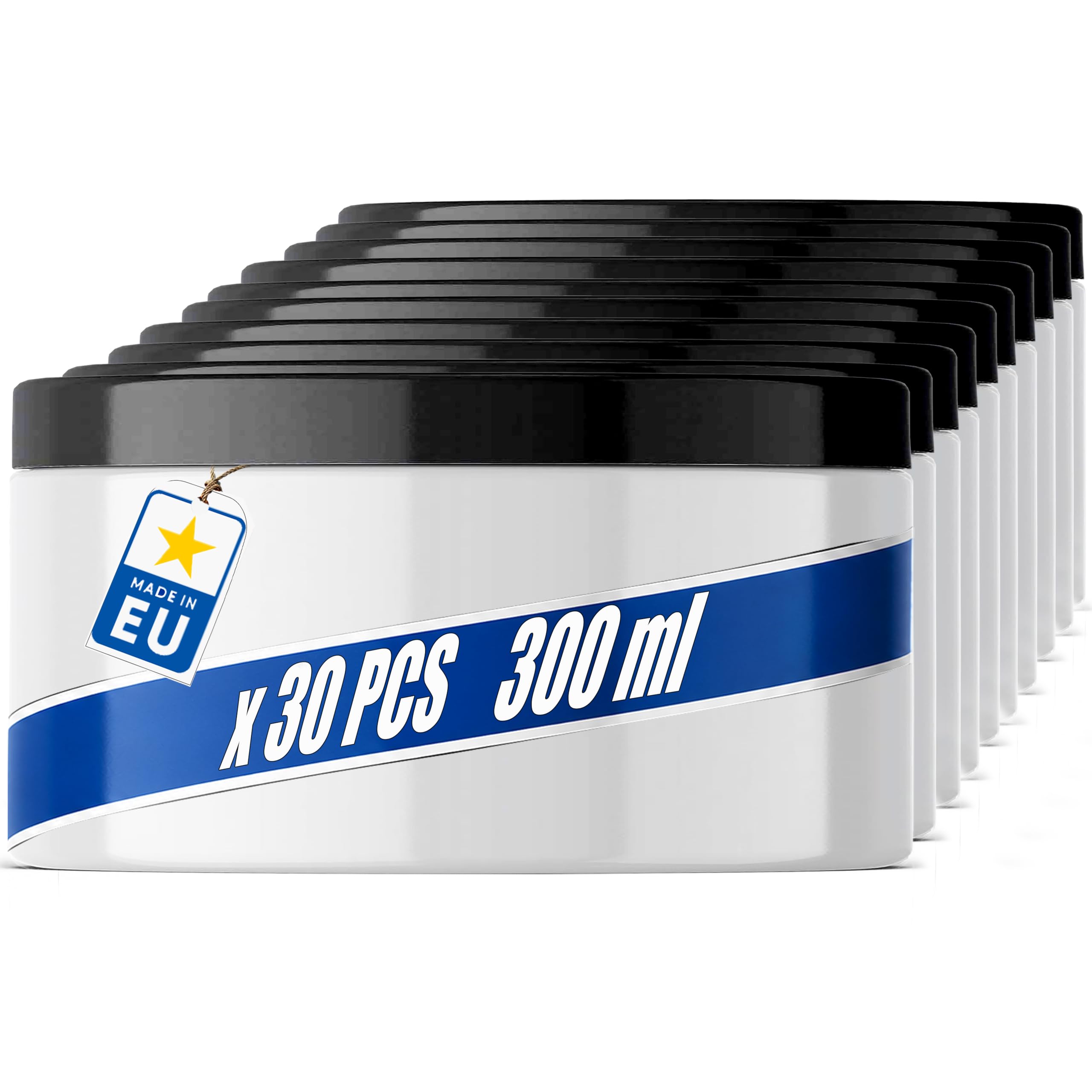 POSH Barattolo ermetico da 30 x 300 ml, in PET per uso alimentare, con coperchio a vite, barattoli in plastica bianca con coperchio per spezie, erbe, noci, mini barattolo rotondo in plastica