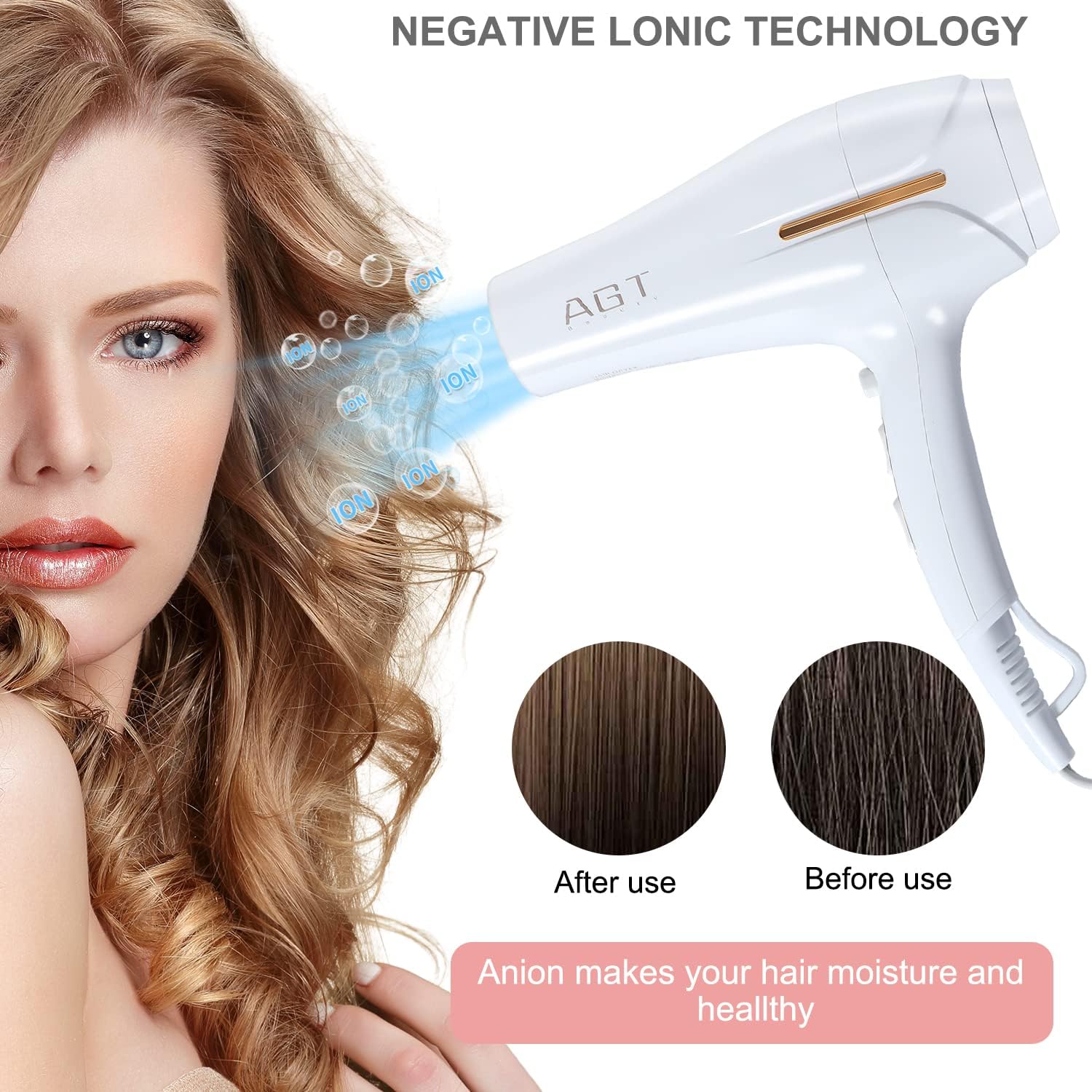 Hair Dryer with Diffuser, Elegant 1875W Ceramic Ionic Air Dryers for Home Salon, Low Noise Portable Hair Blow Dryer with 3 Heat 2 Speed Settings
