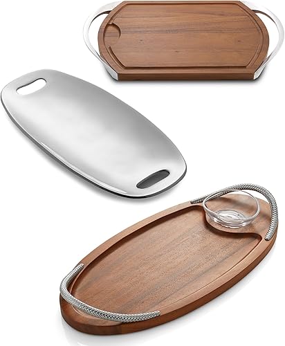 Miniatura 3 de nambe - Estación de tallar y servir  Tabla de cortar grande de 22 pulgadas  Tabla de tallar carne para cocina con ranura para jugo y asas  Hecho de