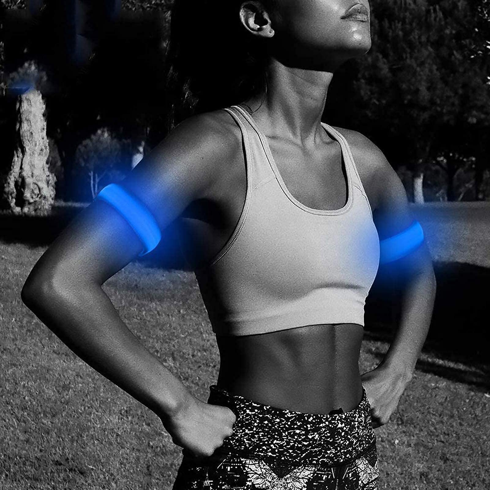 Banda para brazo 2 paquetes  (TM), led brillantes, alta visibilidad nocturna para corredores, ciclistas y aquellos que salen a pasear a su mascota, Azul, M