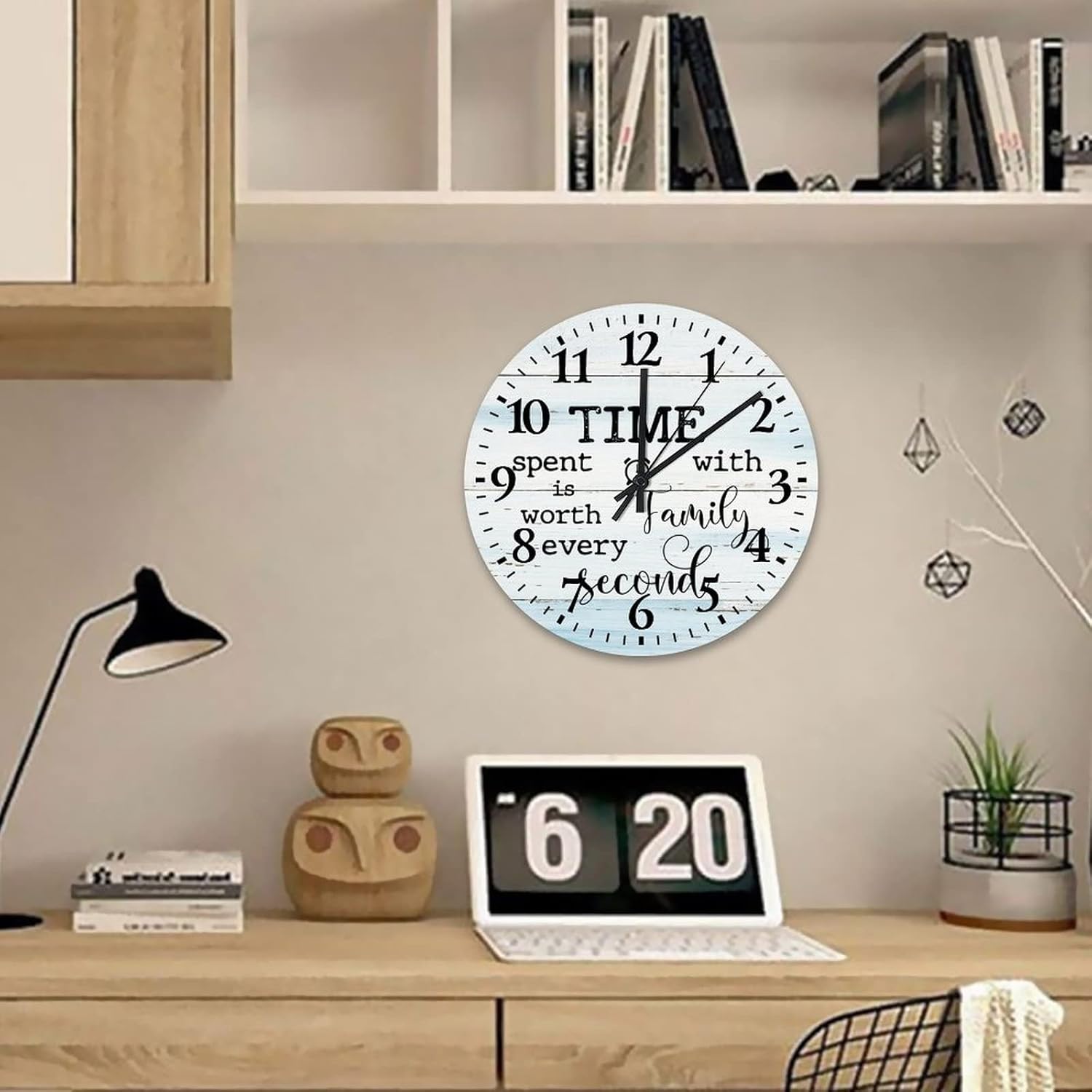 12 Inch Time Spent with Family is Worth Every Second Wall Clock Battery Operated Family Positive Saying Cool Room Decor Arabic Numeral Round Clock for Dining Room Decor