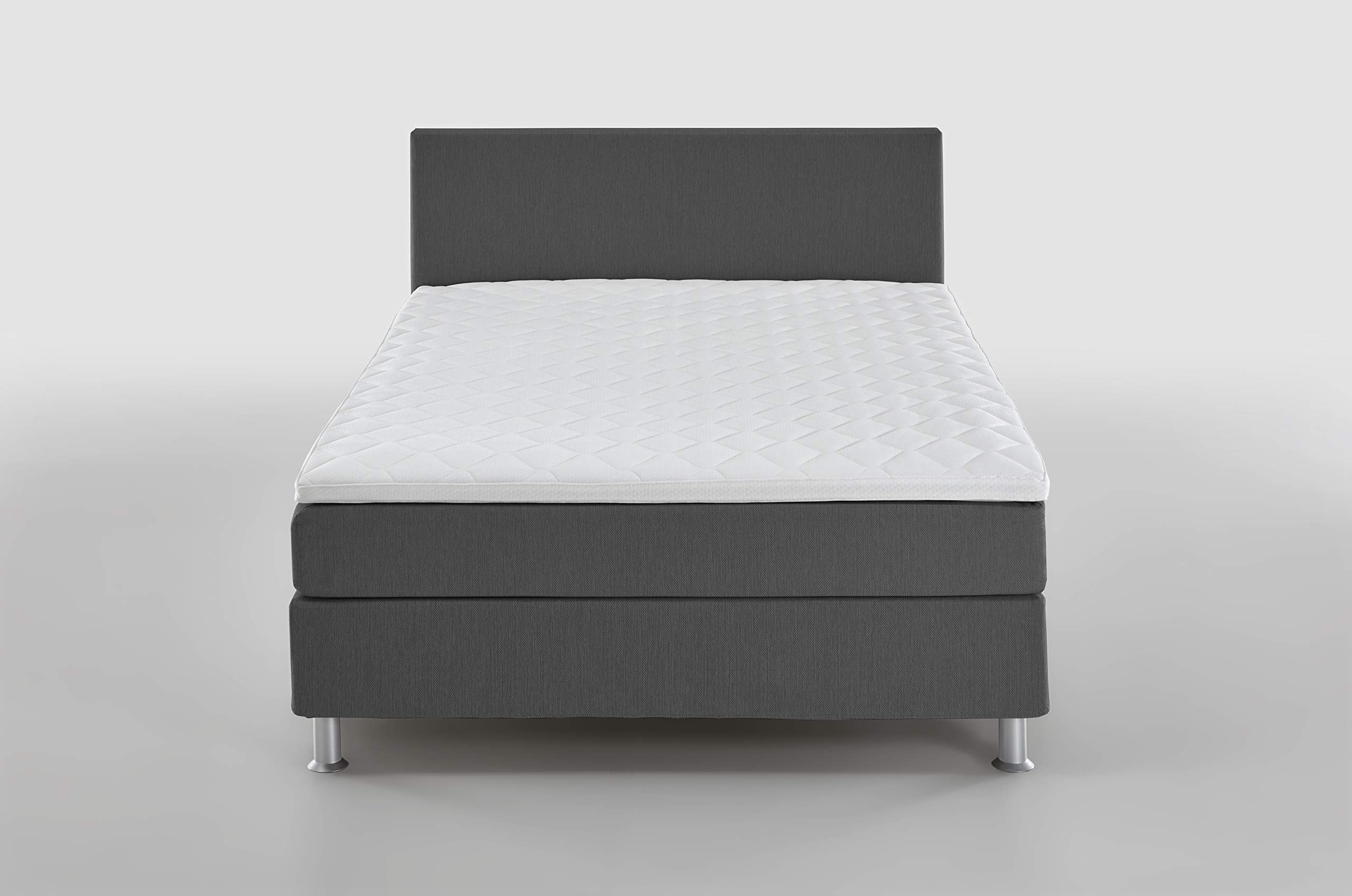 Atlantic Home Collection EDISON Boxspringbett 120 x 209 cm, Härtegrad H2, inklusive Topper, grau