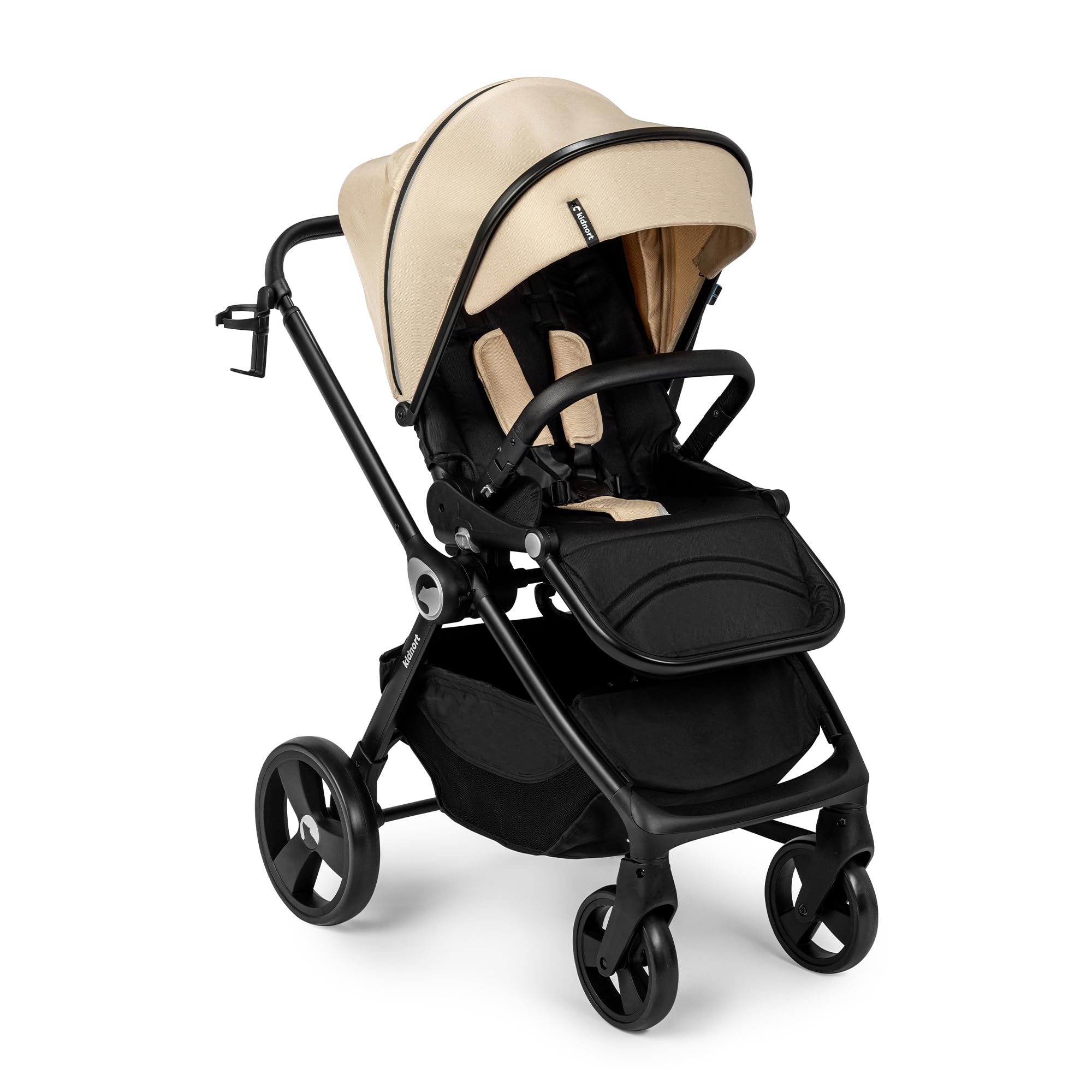 Isbjörn - Cochecito de bebé para niños de 0 a 22 kg, plegable con función reclinable, asiento convertible, ruedas grandes de EVA con suspensión en las 4 ruedas, respaldo ajustable beige