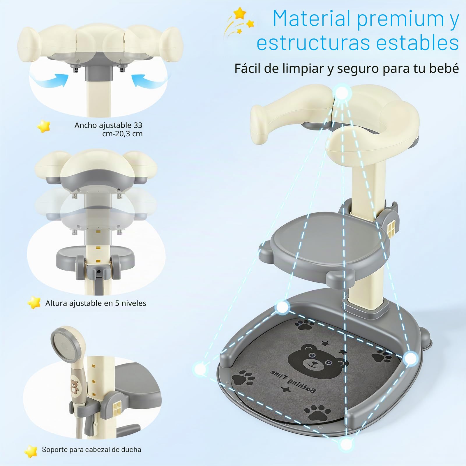 2 En 1 Soporte De Baby Shower,Soporte De Baby Shower,Con Soporte Para Cabezal De Ducha,Altura Ajustable,Con Piso Sin Deslizamiento Y Mango De Seguridad,Soporte De Ducha Durante 8-36 Meses
