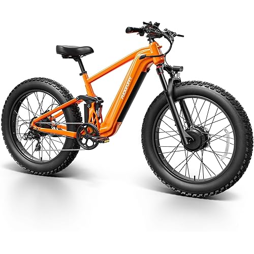 PUCKIPUPPY Dual Motor Electric Bike for Adults 1600W, 48V 20AH Battery with Torque Sensor, Full Suspension, 26" Fat Tire, 28MPH, 80 Mile Range, 8 Speed Mountain Electric Bicycle Golden Retriever Pro