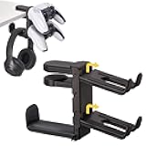 3 in 1 Under Desk Headphone Hanger with Adjustable Clamp Mount, 2 Controller Slots & 1 Headset Universal Holder Stand, Rotatable Hook Rack & Cable Organizer, for Home Gaming Xbox ps5 - Black