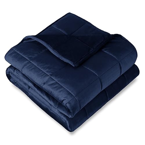 Bare Home Weighted Blanket Twin or Full Size 15lb (48"x72") for Adults - Minky Fleece - Premium Heavy Blanket Nontoxic Glass Beads (Dark Blue, 48"x72")