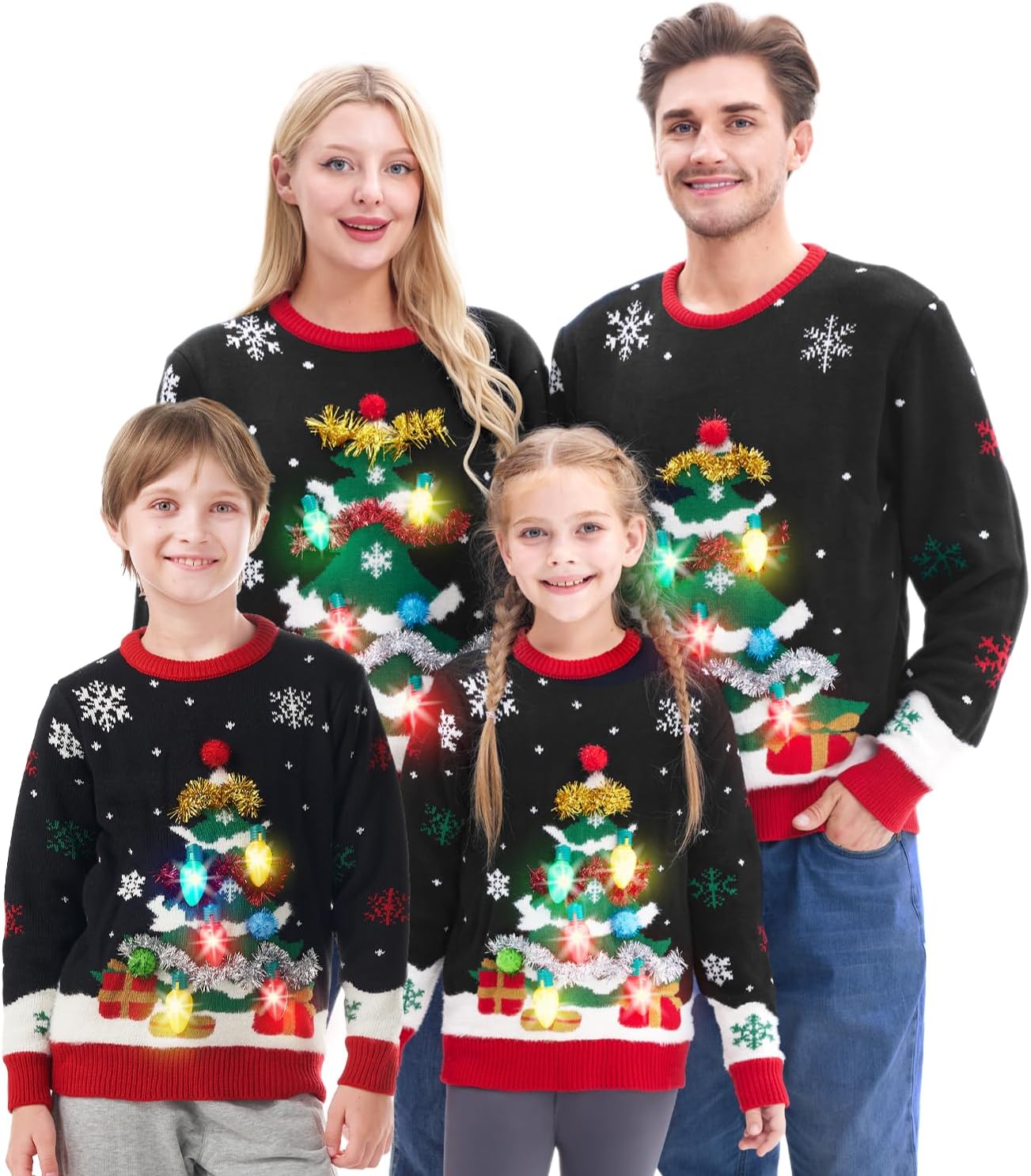 Giggling Getup Ugly Christmas Sweater with Light, LED Ugly Christmas Sweater for Women Men Kids 2025 Christmas Tree(Black) - Image 5