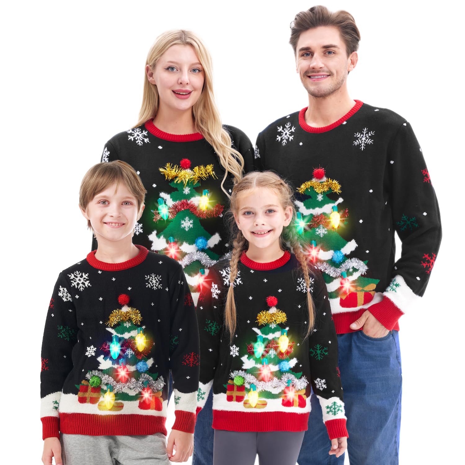 Giggling Getup - Maglione di Natale brutto abbinato per la famiglia, maglione di Natale con luce per donne, uomini, ragazzi e ragazze