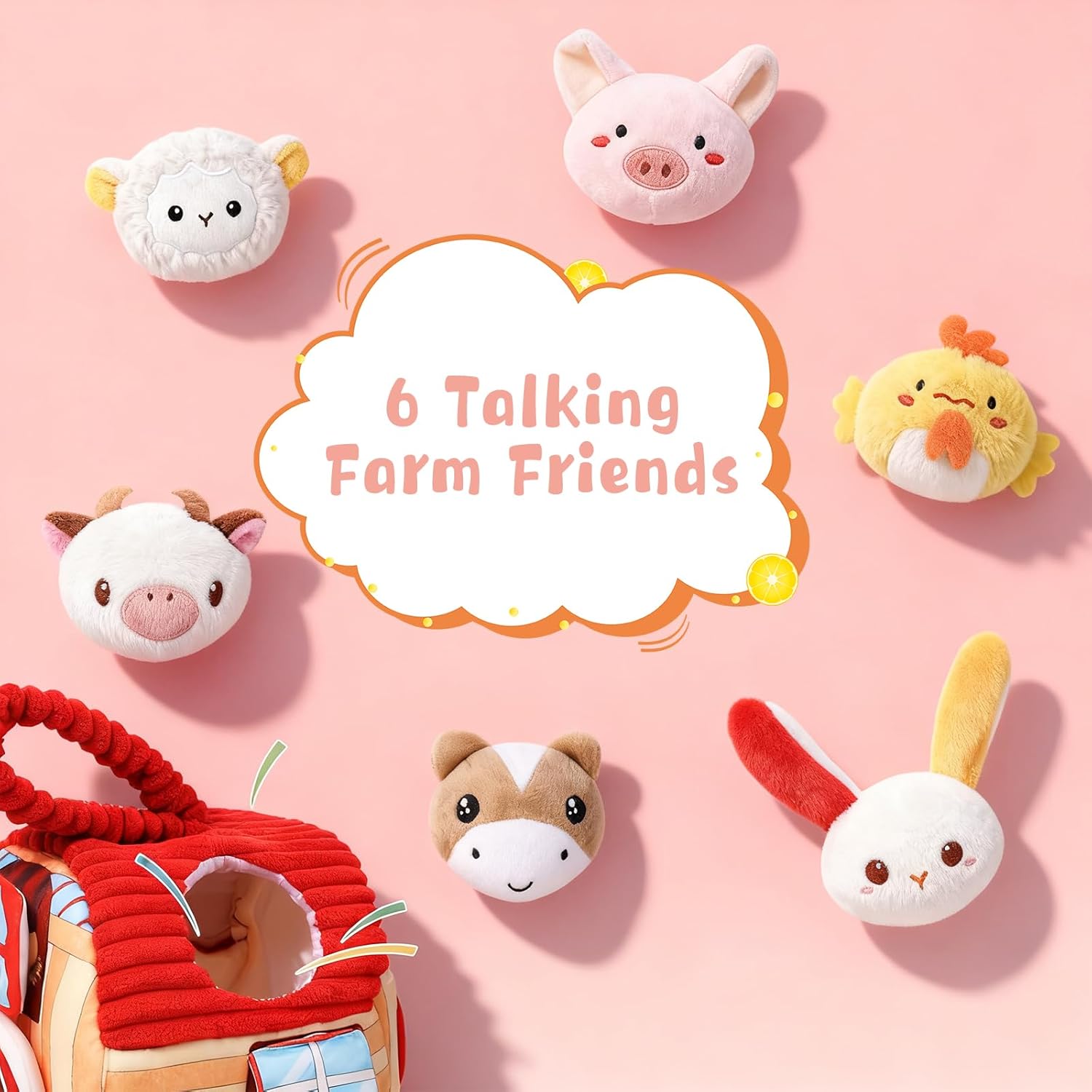 Baby Toys for 6-12 Months, Barn Stuffed Farm Animals with Sounds & Ring, Plush Animals Toys Have Mirror Montessori Educational Toys Sensory for Developmental for Infants & Toddler Toy Gift