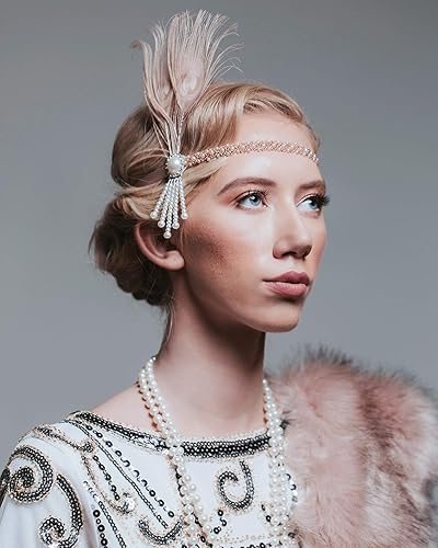Miniatura 5 de SWEETV Diadema para mujer, diseño de pavo real con plumas inspiradas en Gatsby de 1920s , talla única